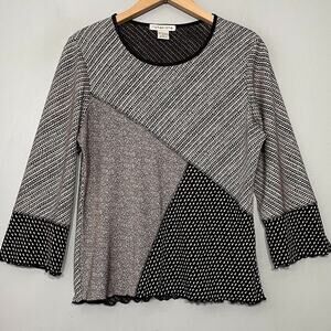 Notations Size Medium Stretch Knit Black Tan Top Dark Tribal Artsy Y2K Travel